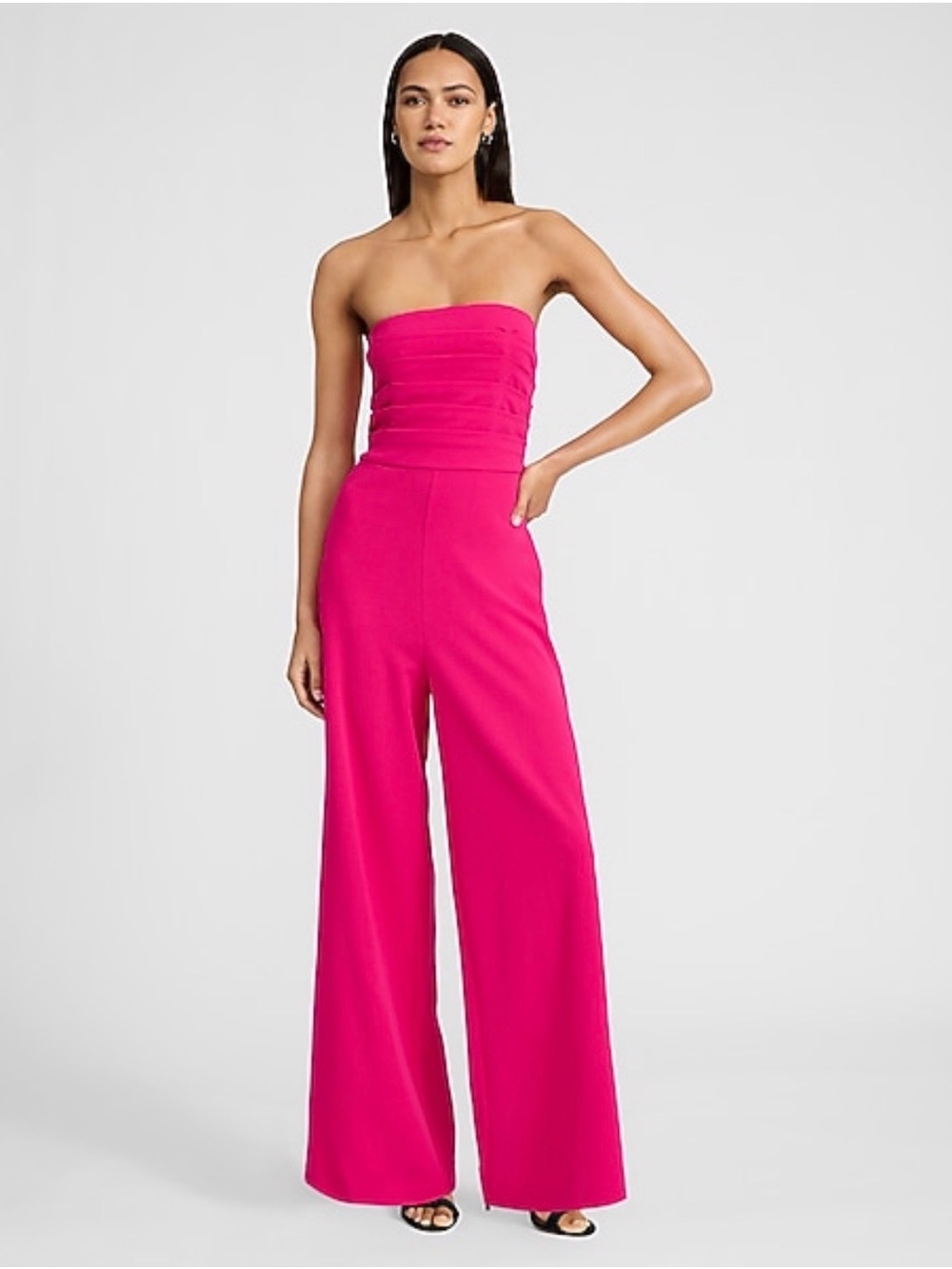 NWT Express Strapless Ruched Wide Leg Jumpsuit